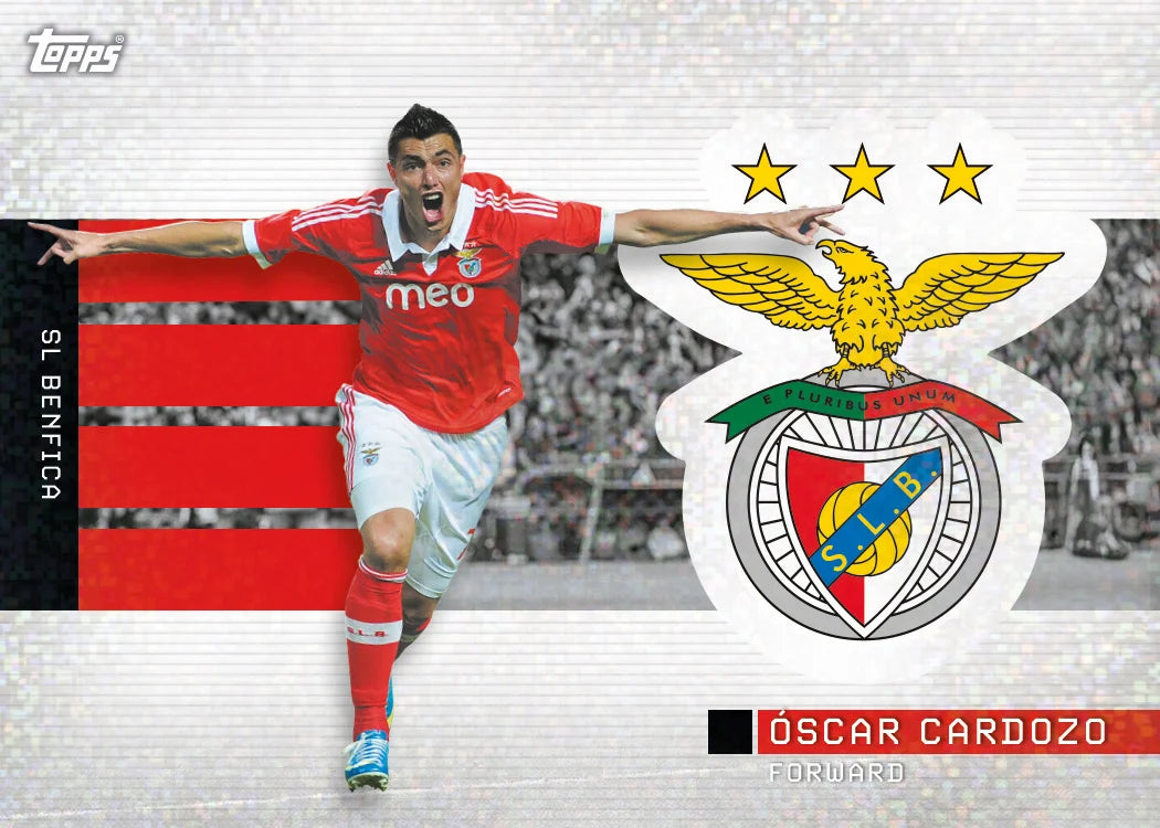Soccer player in red jersey with club logo and branding Oscar Cradozo