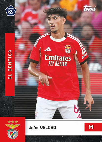 Soccer player in a red jersey with visible branding on a sports card. Joao Veloso
